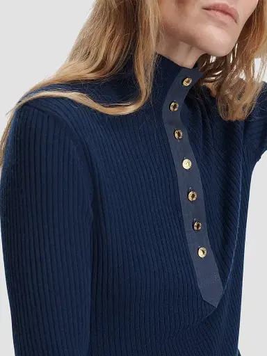 rag & bone Women's Lucy Rib-Knit Wool Henley - Navy | Thumbnail 5
