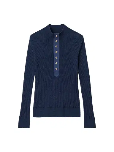 rag & bone Women's Lucy Rib-Knit Wool Henley - Navy | Thumbnail 1