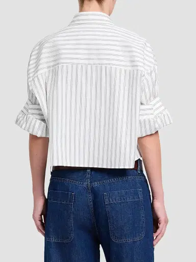 TWP Women's Next Ex Striped Cotton Crop Shirt | Thumbnail 3