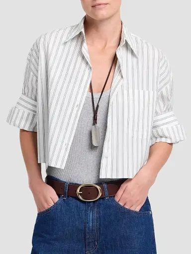 TWP Women's Next Ex Striped Cotton Crop Shirt | Thumbnail 4