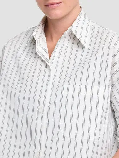 TWP Women's Next Ex Striped Cotton Crop Shirt | Thumbnail 5