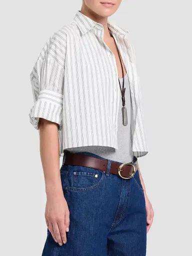 TWP Women's Next Ex Striped Cotton Crop Shirt | Thumbnail 6