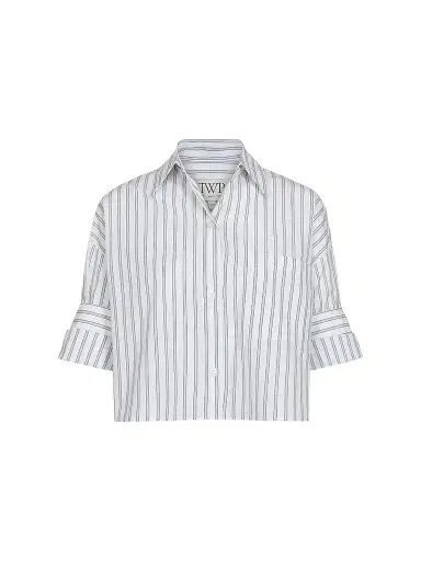 TWP Women's Next Ex Striped Cotton Crop Shirt | Thumbnail 1