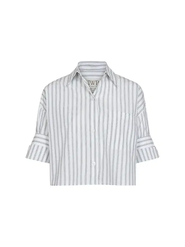 Women's Next Ex Striped Cotton Crop Shirt - White Green Women's Next Ex Striped Cotton Crop Shirt - White Green