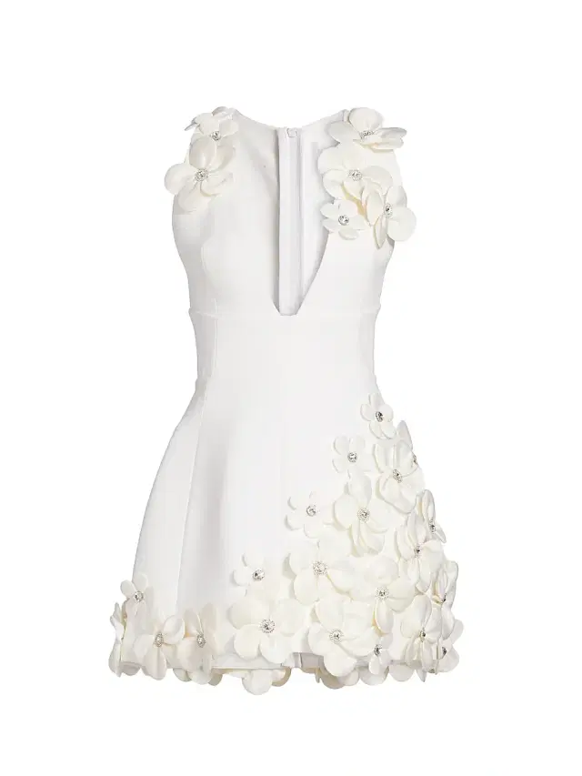 Bronx and Banco Women's Estelle Crystal-Embellished Floral-Appliquéd Minidress - White