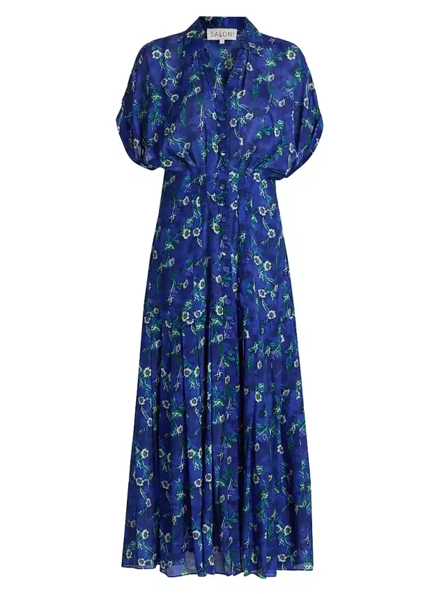 Saloni Women's Riya Floral Satin Midi-Shirtdress - Primrose