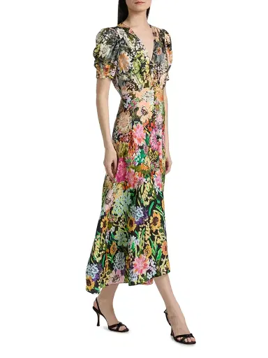 Saloni Women's Lea Floral Print Midi Dress - Aster Garden Placement | Thumbnail 2 Saloni Women's Lea Floral Print Midi Dress - Aster Garden Placement | Thumbnail 2
