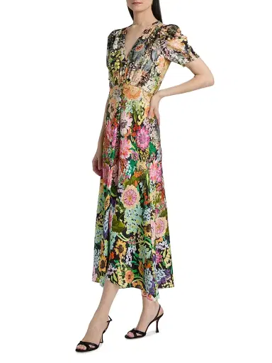 Saloni Women's Lea Floral Print Midi Dress - Aster Garden Placement | Thumbnail 4 Saloni Women's Lea Floral Print Midi Dress - Aster Garden Placement | Thumbnail 4