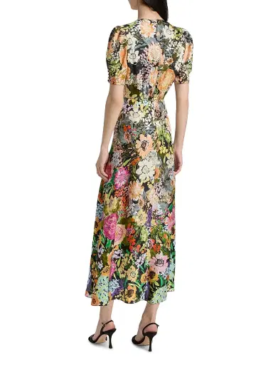 Saloni Women's Lea Floral Print Midi Dress - Aster Garden Placement | Thumbnail 5 Saloni Women's Lea Floral Print Midi Dress - Aster Garden Placement | Thumbnail 5