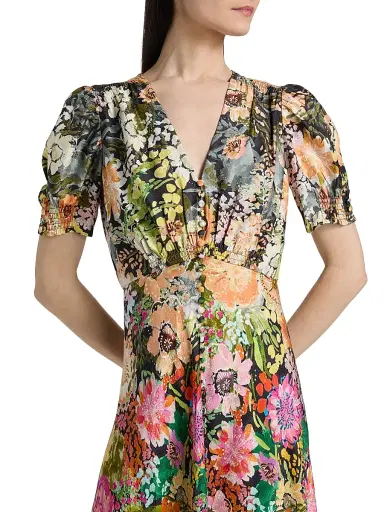 Saloni Women's Lea Floral Print Midi Dress - Aster Garden Placement | Thumbnail 6 Saloni Women's Lea Floral Print Midi Dress - Aster Garden Placement | Thumbnail 6