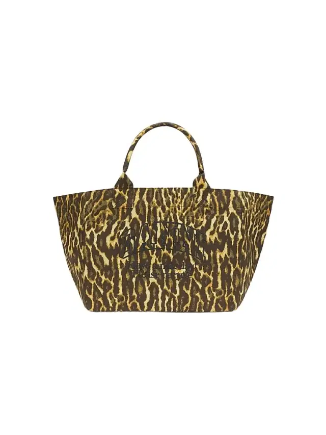 Ganni Women's Leopard-Print Shopper Tote Bag - Lemon Grass
