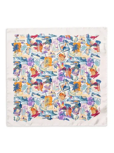 Eton Men's Postcard Print Silk Twill Pocket Square | Thumbnail 2