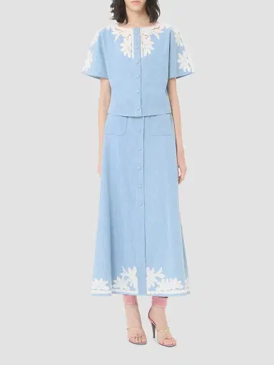 Valentino Garavani Women's Embroidered Denim Midi Skirt | Thumbnail 2 Valentino Garavani Women's Embroidered Denim Midi Skirt | Thumbnail 2