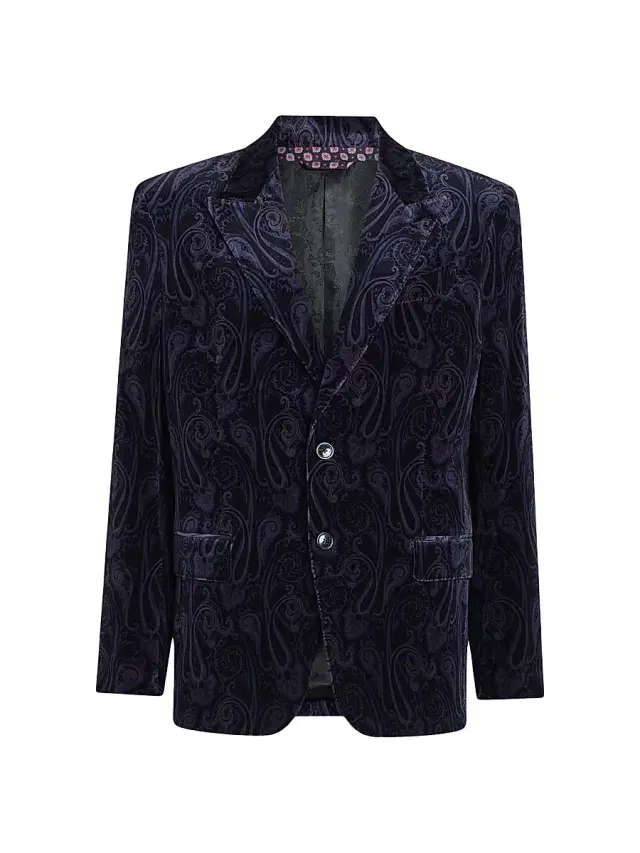 Etro Men's Milano Peak Lapel Jacket - Print On Black Base
