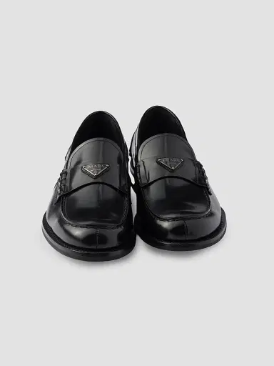 Prada Men's Brushed Leather Loafers - Black Silver | Thumbnail 2