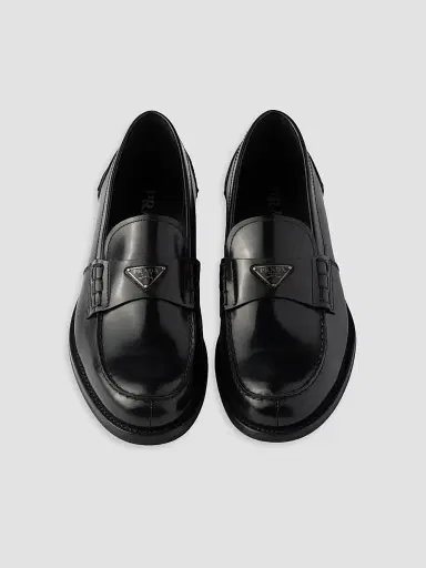 Prada Men's Brushed Leather Loafers - Black Silver | Thumbnail 4