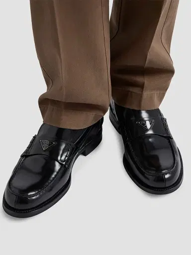 Prada Men's Brushed Leather Loafers - Black Silver | Thumbnail 7