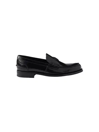 Prada Men's Brushed Leather Loafers - Black Silver | Thumbnail 1