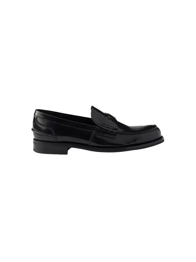 Prada Men's Brushed Leather Loafers - Black Silver
