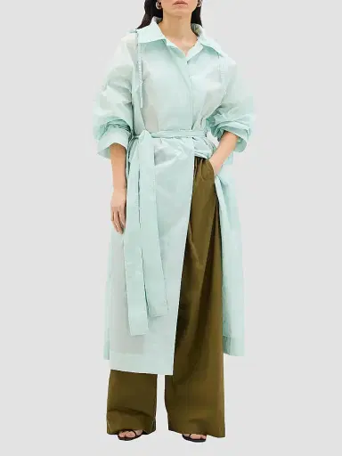 Another Tomorrow Women's Nylon Trench Coat - Aquamarine - Size Large | Thumbnail 2 Another Tomorrow Women's Nylon Trench Coat - Aquamarine - Size Large | Thumbnail 2