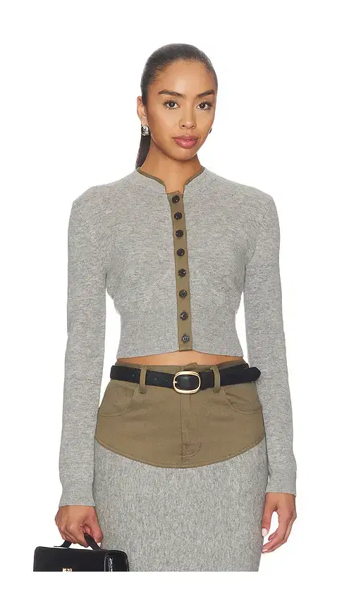 Self-Portrait Grey Contrast Placket Cardigan