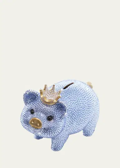 Jay Strongwater Baby Blue Piggy Bank w/ Crown | Thumbnail 2