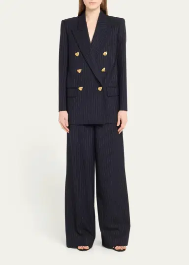 Oscar de la Renta Pinstripe Tailoring Jacket with Gold-Tone Buttons | Thumbnail 2