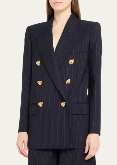 Oscar de la Renta Pinstripe Tailoring Jacket with Gold-Tone Buttons | Thumbnail 4