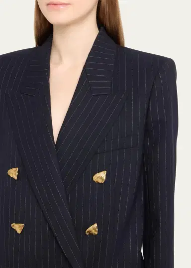 Oscar de la Renta Pinstripe Tailoring Jacket with Gold-Tone Buttons | Thumbnail 5