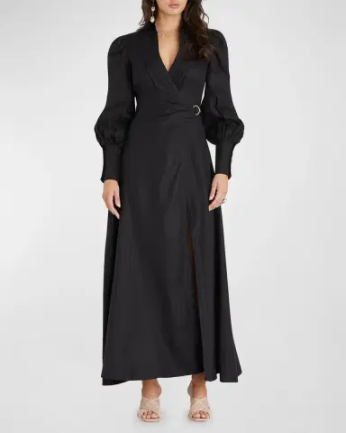 Aqua Blu Australia Celine French Linen Wrap Maxi Dress | Thumbnail 2