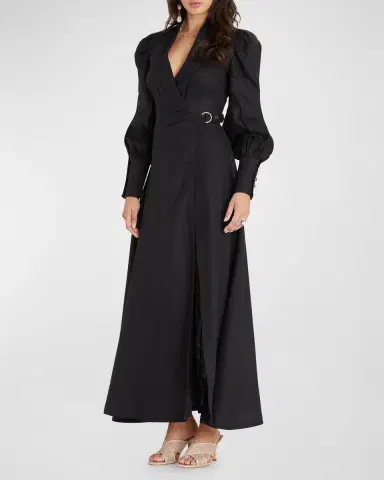 Aqua Blu Australia Celine French Linen Wrap Maxi Dress | Thumbnail 3