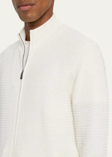 Cesare Attolini Men's Waffle Knit Full-Zip Sweater | Thumbnail 5 Cesare Attolini Men's Waffle Knit Full-Zip Sweater | Thumbnail 5