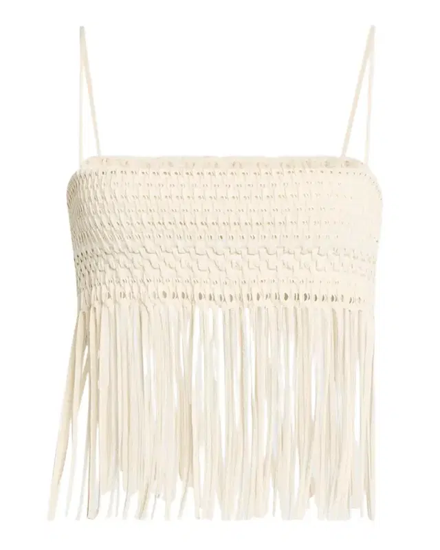 Nanushka Mariz Woven Fringe Seersucker Top