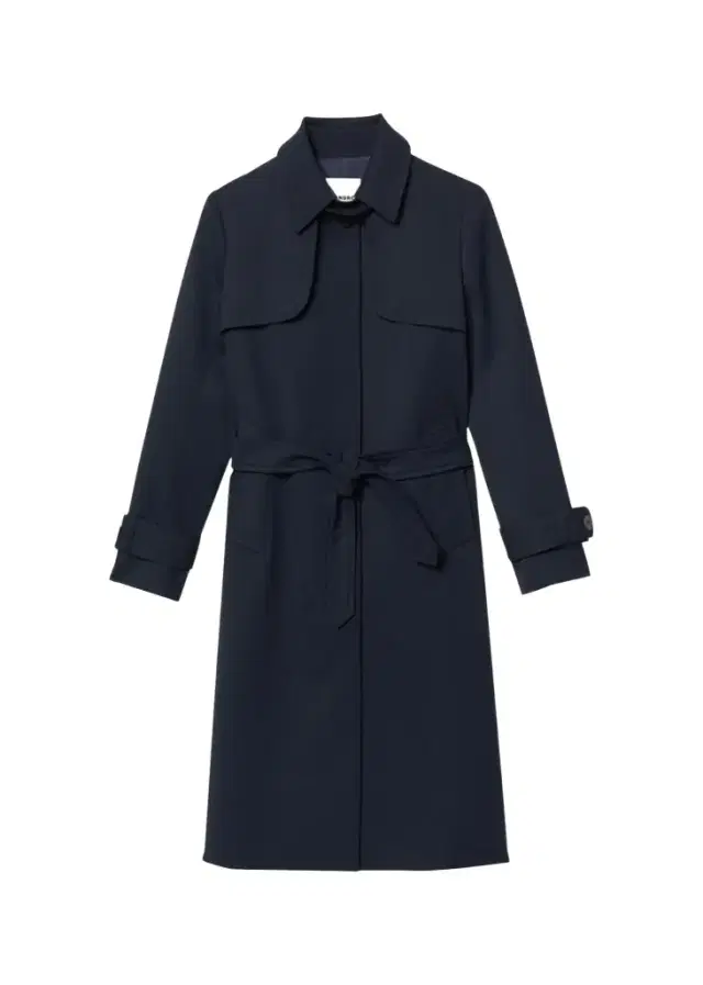 Sandro Navy Pleated-Back Belted Trench Coat