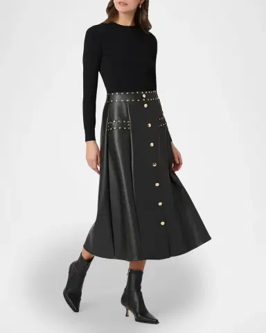 Shoshanna Cleo Combo Rib-Knit & Vegan Leather Midi Dress | Thumbnail 2 Shoshanna Cleo Combo Rib-Knit & Vegan Leather Midi Dress | Thumbnail 2