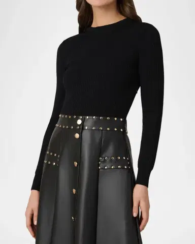 Shoshanna Cleo Combo Rib-Knit & Vegan Leather Midi Dress | Thumbnail 4 Shoshanna Cleo Combo Rib-Knit & Vegan Leather Midi Dress | Thumbnail 4