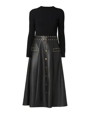 Shoshanna Cleo Combo Rib-Knit & Vegan Leather Midi Dress | Thumbnail 1 Shoshanna Cleo Combo Rib-Knit & Vegan Leather Midi Dress | Thumbnail 1