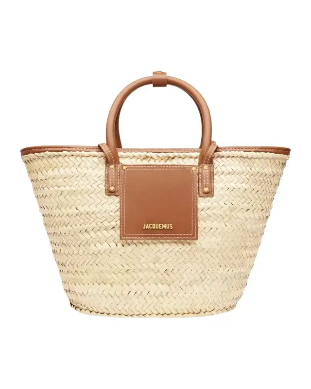 Jacquemus Straw Leather-Trim Basket Bag