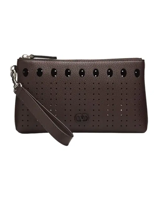 Valentino Garavani Men 's Perforated Leather Zip Pouch