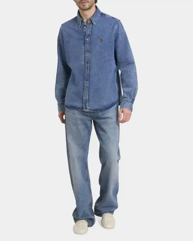 Ami Paris Men's Ami de Coeur Denim Button-Down Shirt | Thumbnail 2