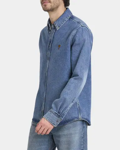 Ami Paris Men's Ami de Coeur Denim Button-Down Shirt | Thumbnail 6