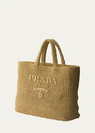 Prada Crochet Raffia Tote Bag | Thumbnail 3