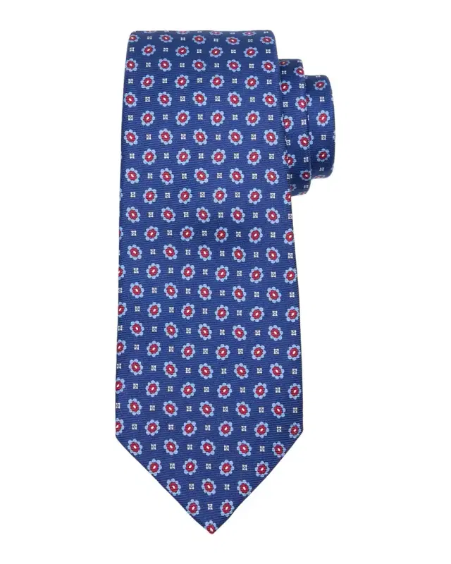 Men's Silk Geometric-Floral 7-Fold Tie