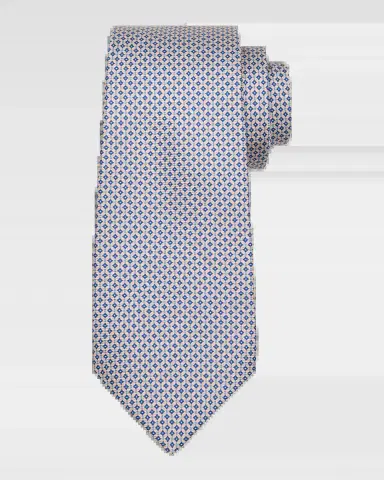 Kiton Men's Silk Micro-Geometric 7-Fold Tie | Thumbnail 2 Kiton Men's Silk Micro-Geometric 7-Fold Tie | Thumbnail 2
