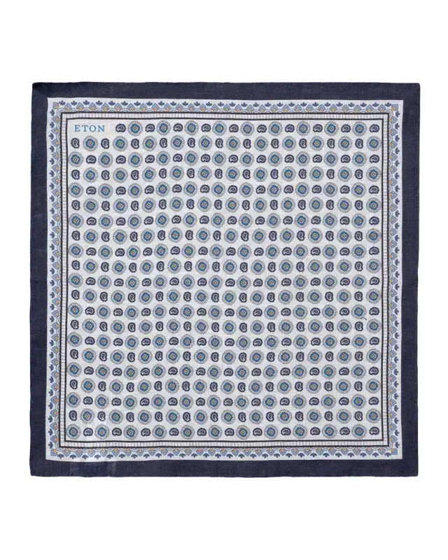 Eton Men's Geometric Paisley Linen Pocket Square