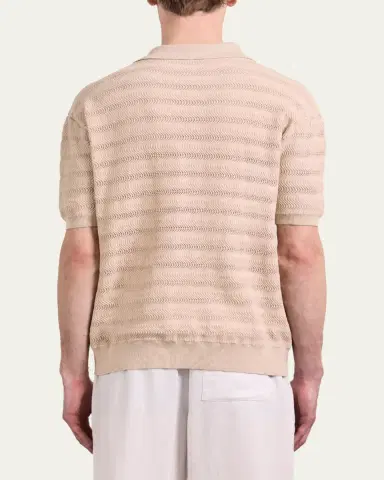 Frescobol Carioca Men's Wavy Stripe Cotton Jacquard Johnny Collar Polo Sweater | Thumbnail 3 Frescobol Carioca Men's Wavy Stripe Cotton Jacquard Johnny Collar Polo Sweater | Thumbnail 3