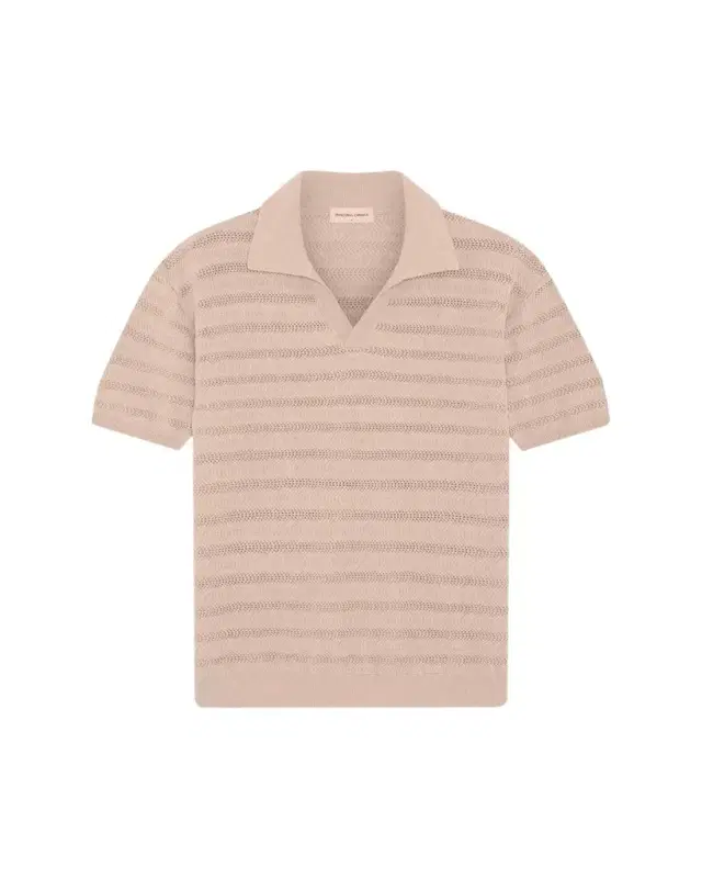 Men's Wavy Stripe Cotton Jacquard Johnny Collar Polo Sweater