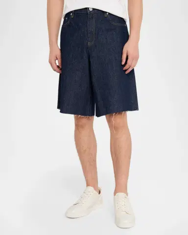 Helmut Lang Men's Frayed-Hem Jean Shorts | Thumbnail 4