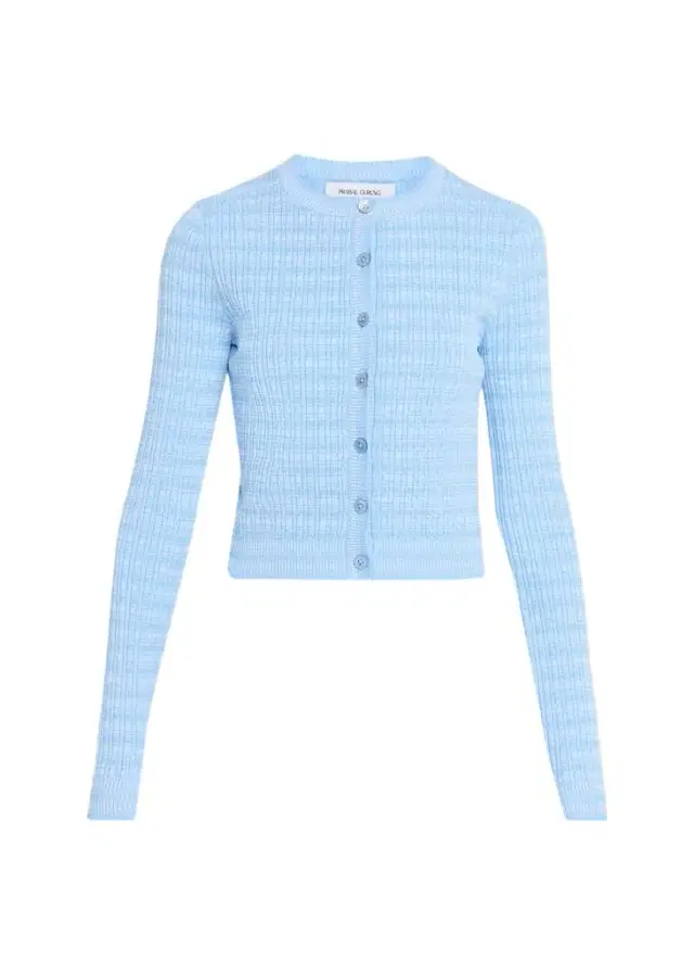 PRABAL GURUNG Striped Rib Knit Fitted Crewneck Cardigan