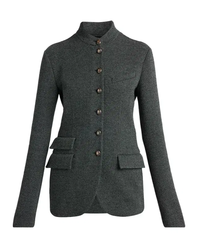 Giorgio Armani Fitted Herringbone Wool-Blend Blazer